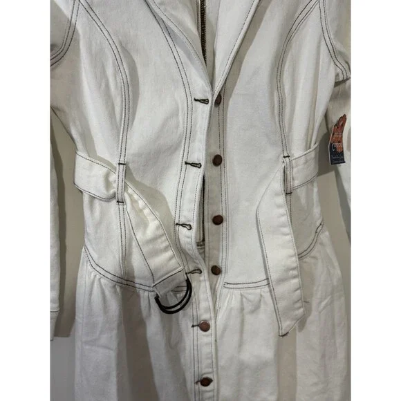 Indigo Poppy White Belted Shirt Dress Button-Down Collared Long Sleeve Size S - Picture 3 of 8